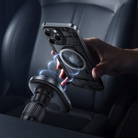 Uchwyt magnetyczny z ładowarką indukcyjną do smartfona na kratkę nawiewu Qi2- czarny