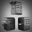Adapter podróżny przejściówka do gniazdek EU UK US AUS USB-C USB-A GaN 70W - czarny
