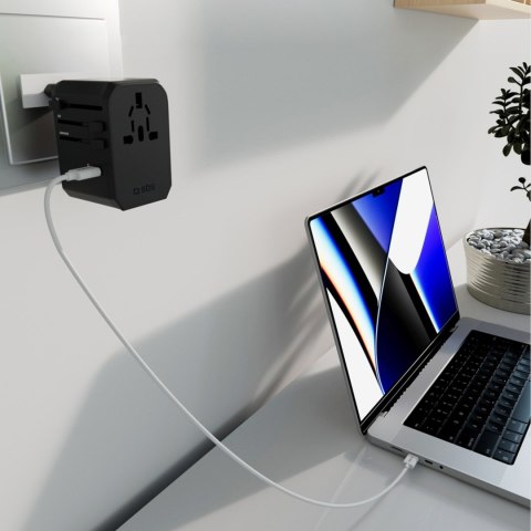 Adapter podróżny przejściówka do gniazdek EU UK US AUS USB-C USB-A GaN 70W - czarny