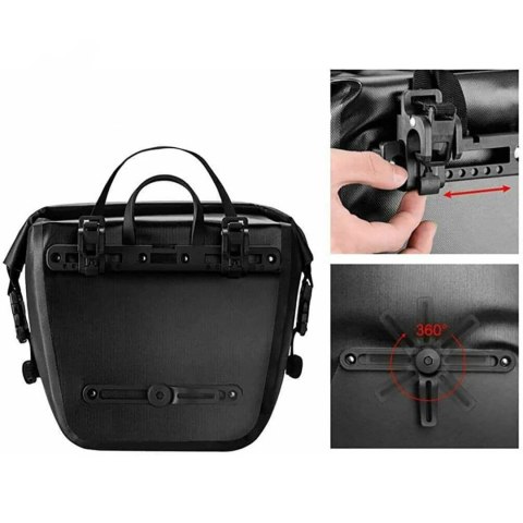 Sakwa rowerowa wodoodporna na bagażnik z paskiem na ramię 10-14l - czarna