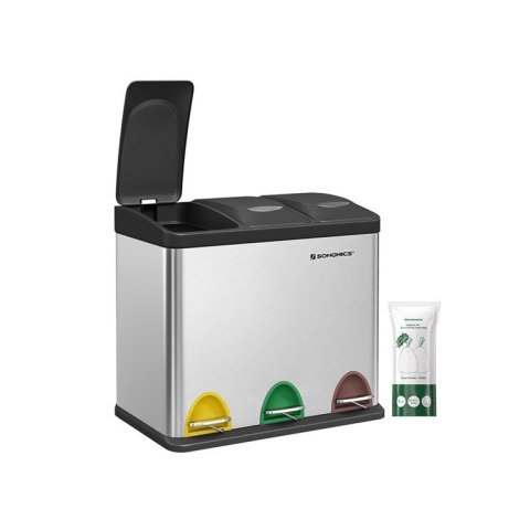 Kosz do segregacji 3x8l, stal nierdzewna, kolorowe pedały