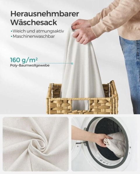 Kosz na pranie rattanowy z pokrywą 90 l, naturalny, składany