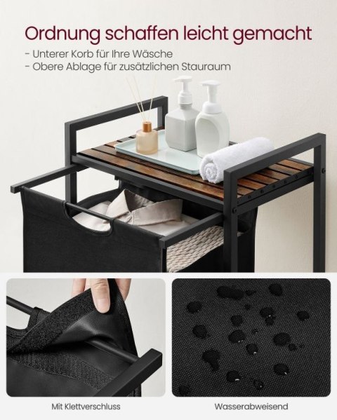 Kosz na pranie z półką 65 l, stalowy, vintage brąz/czarny