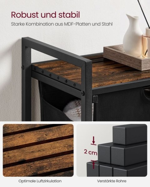 Kosz na pranie z półką 65 l, stalowy, vintage brąz/czarny