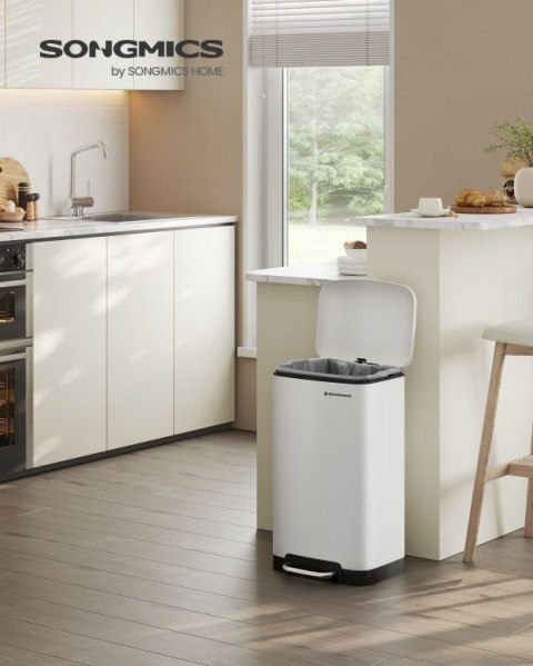 Kosz na śmieci z pedałem 30l biały stalowy cichy mechanizm