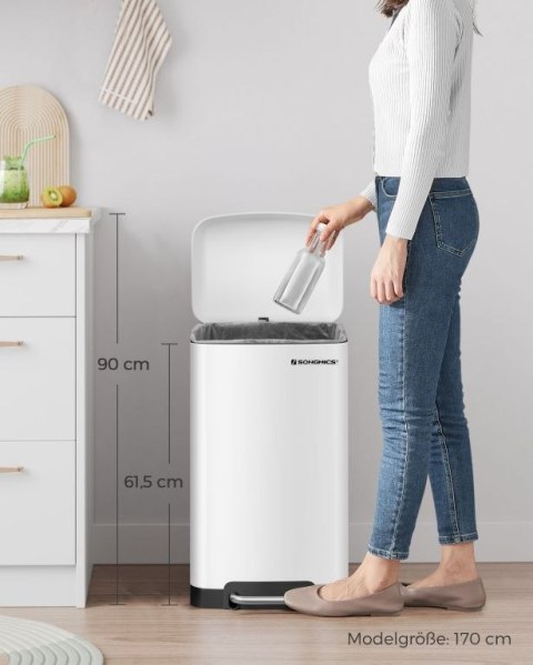 Kosz na śmieci z pedałem 30l biały stalowy cichy mechanizm