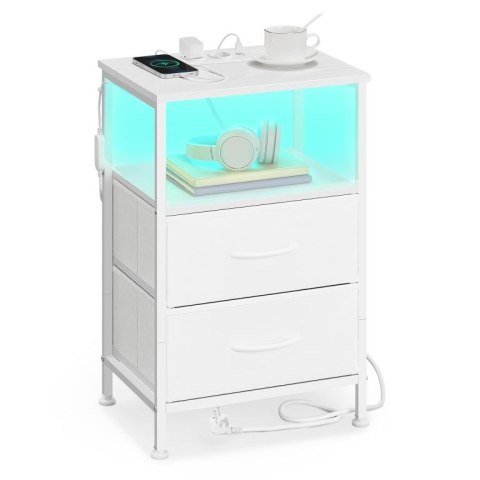 Nowoczesna szafka nocna z LED, USB i 2 szufladami, biała