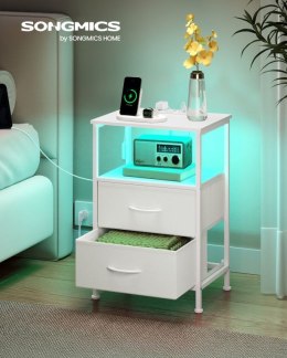 Nowoczesna szafka nocna z LED, USB i 2 szufladami, biała