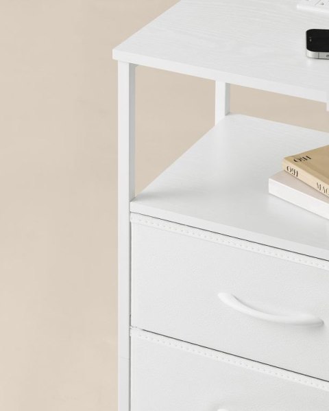 Nowoczesna szafka nocna z LED, USB i 2 szufladami, biała