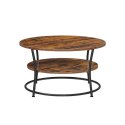 Okrągły stolik kawowy industrialny 80 cm, 2 poziomy, brązowy