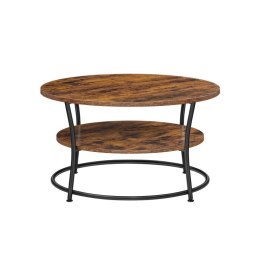 Okrągły stolik kawowy industrialny 80 cm, 2 poziomy, brązowy