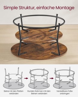 Okrągły stolik kawowy industrialny 80 cm, 2 poziomy, brązowy