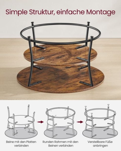Okrągły stolik kawowy industrialny 80 cm, 2 poziomy, brązowy
