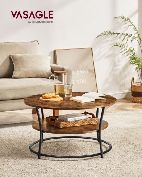 Okrągły stolik kawowy industrialny 80 cm, 2 poziomy, brązowy