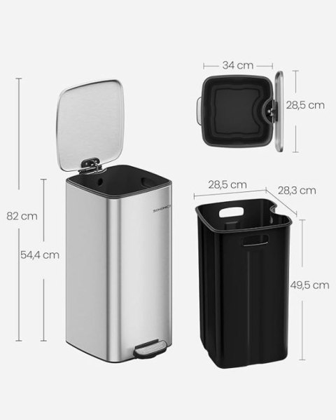 Pedałowy kosz na śmieci SONGMICS 30l stalowy do kuchni