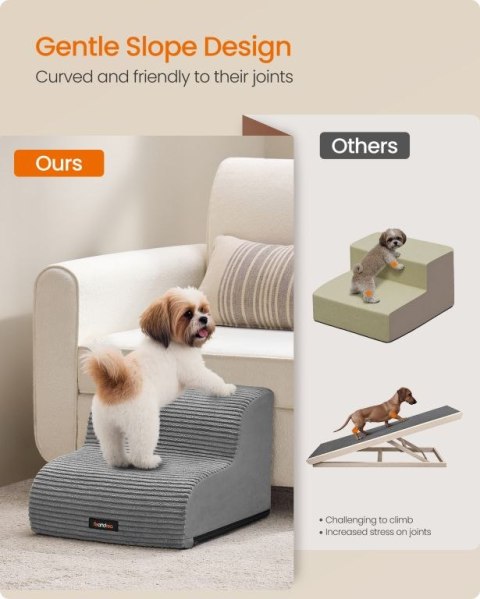 Schodki dla psa z pianki, szare, antypoślizgowe, 40x40x30 cm