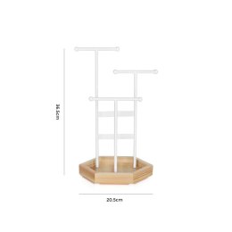 Stojak na biżuterię z drewna i stali, 3 poziomy, biały