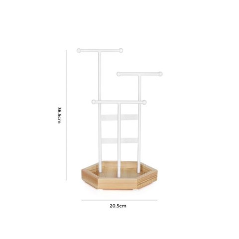 Stojak na biżuterię z drewna i stali, 3 poziomy, biały