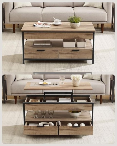 Stolik kawowy z regulowanym blatem, industrialny, VASAGLE