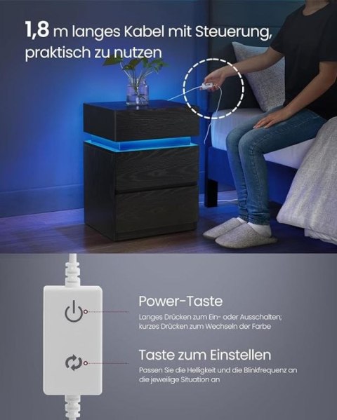 Stolik nocny LED czarny, 3 szuflady, designerski, 40x35x55cm