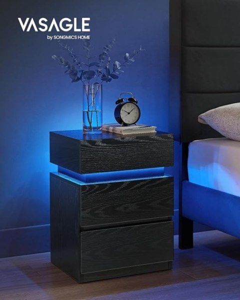 Stolik nocny LED czarny, 3 szuflady, designerski, 40x35x55cm
