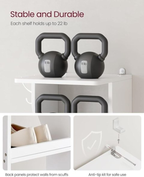 Szafka na buty narożna biała, 7 półek, haczyki, organizer