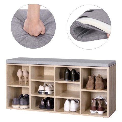 Szafka na buty z siedziskiem dąb 10 przegródek 104x30x48 cm