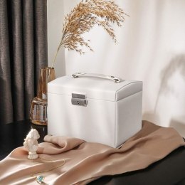 Szkatułka na biżuterię biała, 3 poziomy, z lusterkiem