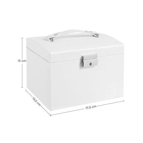 Szkatułka na biżuterię biała, 3 poziomy, z lusterkiem