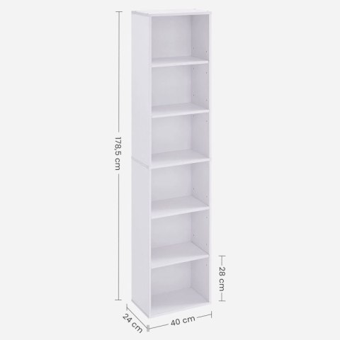 Wąski biały regał skandynawski 6 półek 178,5 cm do salonu