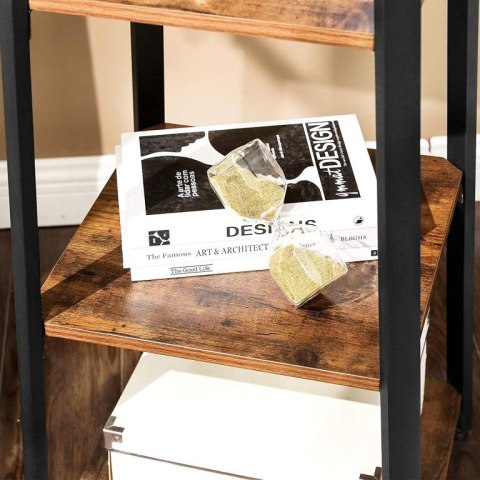 Wieszak stojący z półkami, stal i drewno, 43x43x180 cm, brąz