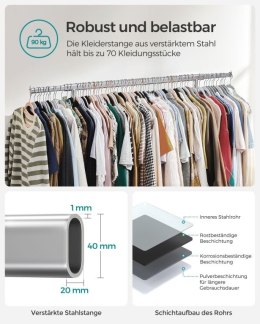 Wysuwany stojak na ubrania, stalowy, na kółkach, 90 kg