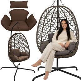 FOTEL WISZĄCY KOKON ZE STELAŻEM 195CM CIEMNO BRĄZOWY 120KG