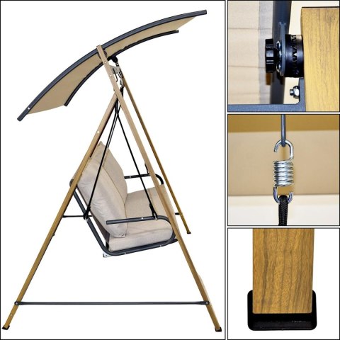 HUŚTAWKA OGRODOWO BALKONOWA 2 OSOBOWA 194x136x173CM PIASKOWA