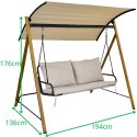 HUŚTAWKA OGRODOWO BALKONOWA 2 OSOBOWA 194x136x173CM PIASKOWA