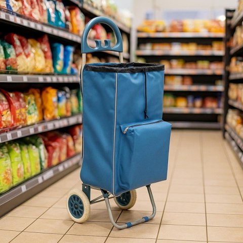 WÓZEK TORBA NA KÓŁKACH NA ZAKUPY ZE STELAŻEM 40L NIEBIESKI