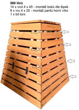 Piramidalny kompostownik drewniany 560 l, ekologiczny