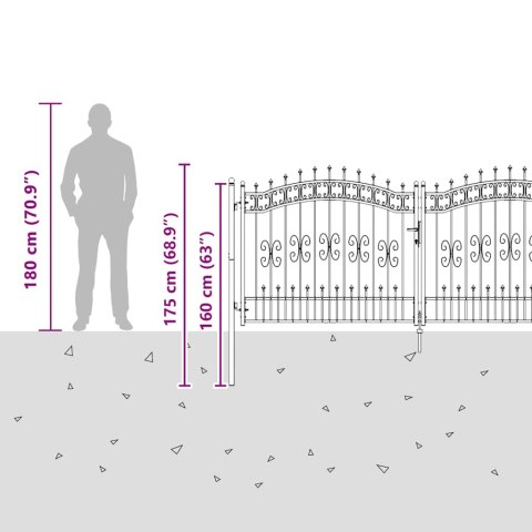 Brama ogrodzeniowa z włócznią, czarna, 305x125 cm, malowana proszkowo, stal