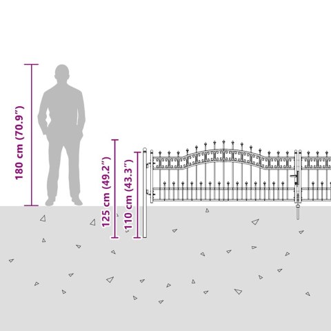 Brama ogrodzeniowa z włócznią, czarna, 406x75 cm, malowana proszkowo, stal