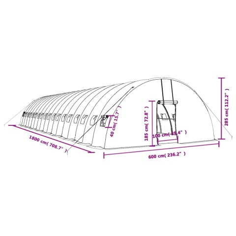 Szklarnia ze stalową ramą, zielona, 108 m², 18x6x2,85 m