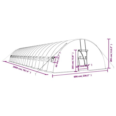 Szklarnia ze stalową ramą, zielona, 120 m², 20x6x2,85 m
