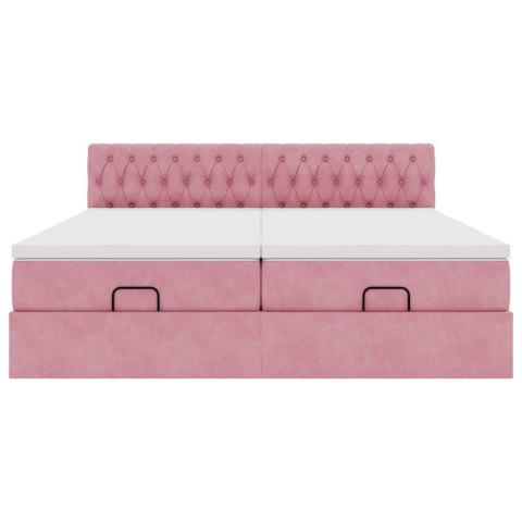 VidaXL Rama łóżka otomana z materacami, różowa, 200x200 cm, aksamit
