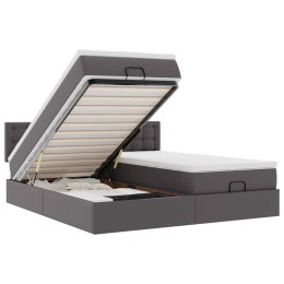 VidaXL Rama łóżka otomana z materacami, szara, 200x200 cm, ekoskóra