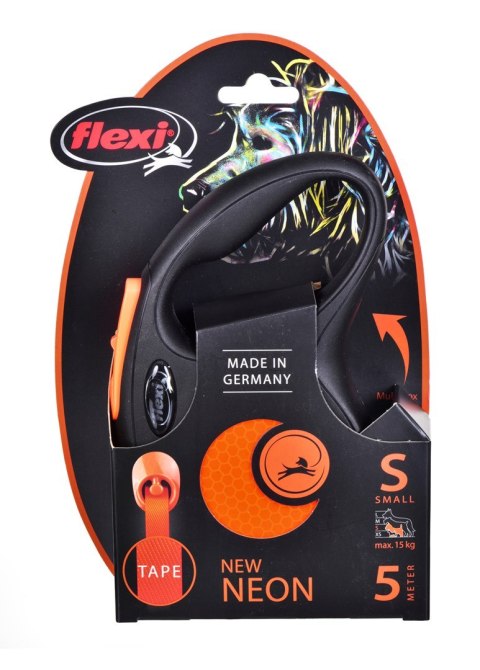 FLEXI Smycz automatyczna New Neon S taśma 5 m kol. pomarańczowy