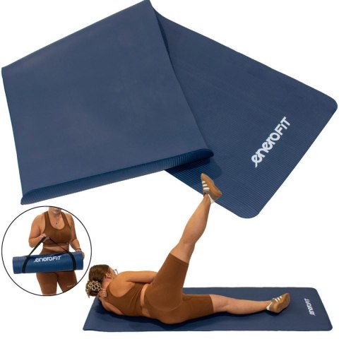 MATA FITNESS NBR ANTYPOŚLIZGOWA 183x60x1CM NIEBIESKA + POKROWIEC ENERO FIT