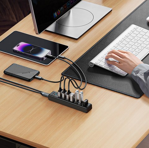 Hub rozdzielacz PW7U-U3 7x USB-A USB-C 5V 3A 1m - czarny