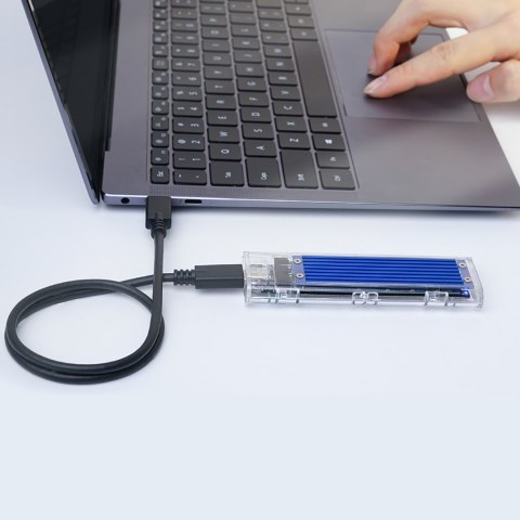 Kieszeń obudowa na dysk TCM2-C3 M.2 NVME na USB-C 10Gb/s - niebiesko-przezroczysta