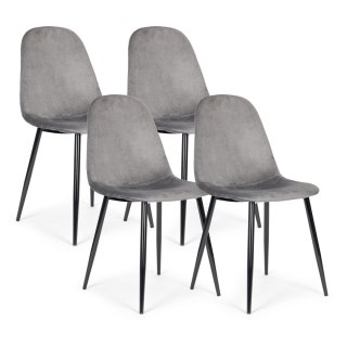 Komplet 4 krzeseł welurowych krzesło do jadalni i salonu szare ModernHome