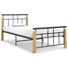 Rama łóżka, metal i lite drewno dębowe, 100x200 cm