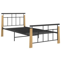 Rama łóżka, metal i lite drewno dębowe, 100x200 cm